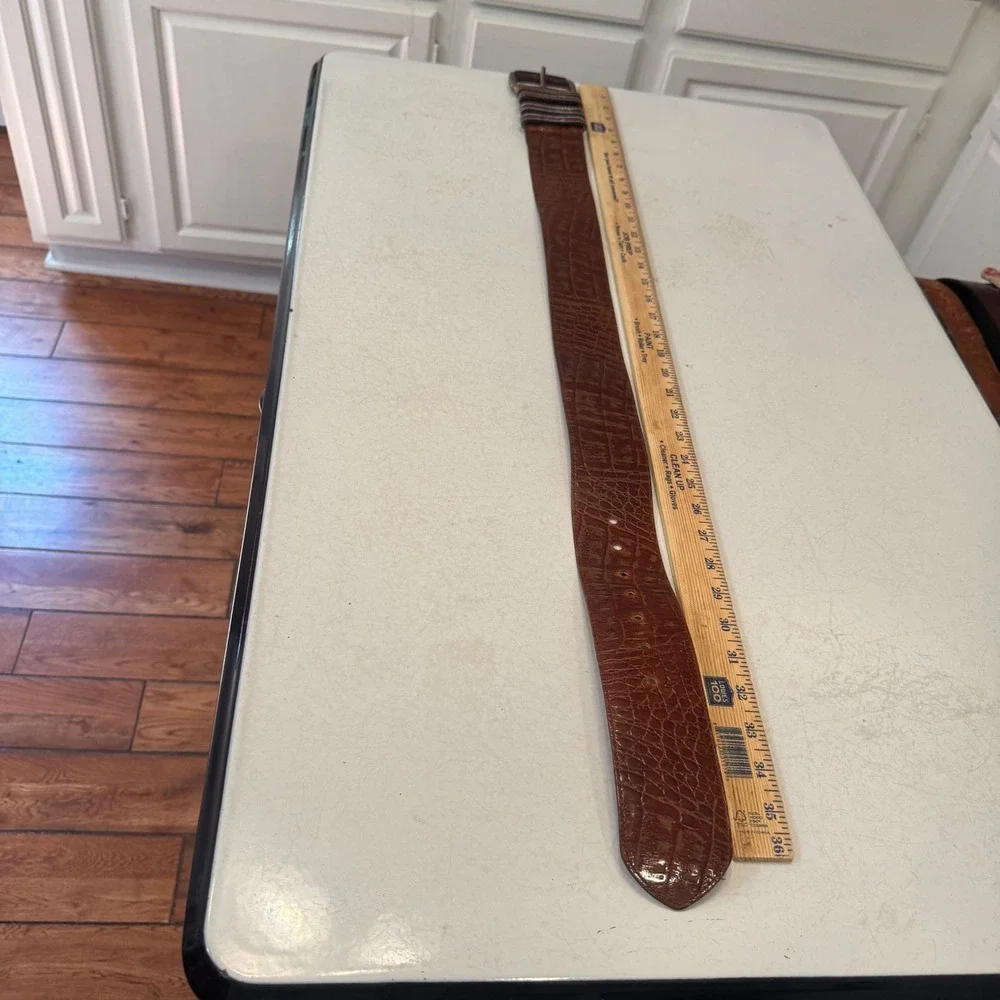 Joan & David Belt Womens Medium Brown Croc Embossed Leather Wide Waist Vintage